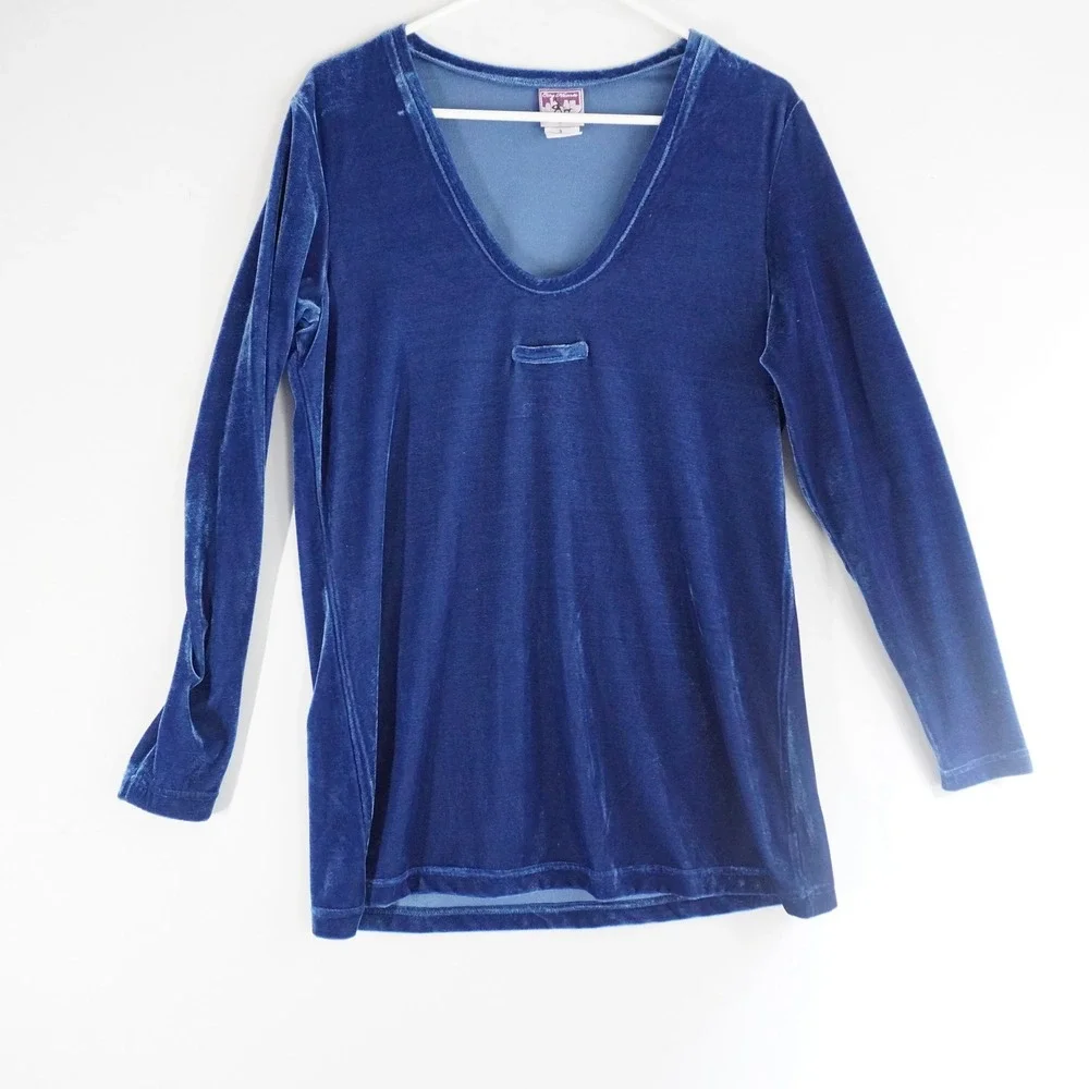 VTG City Hearts Blue Velvet Pant Set Long Sleeve Top‎ Matching Set Mature Party - Picture 5 of 14